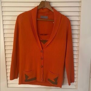 Gianni Versace Genny Orange w Sweater Camy & Cardigan Shawl Collar Suede Patches